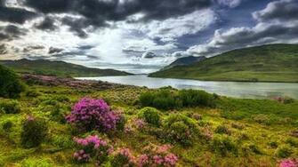 Photo Ireland Derrynasliggaun Galway Nature Sky Hill River