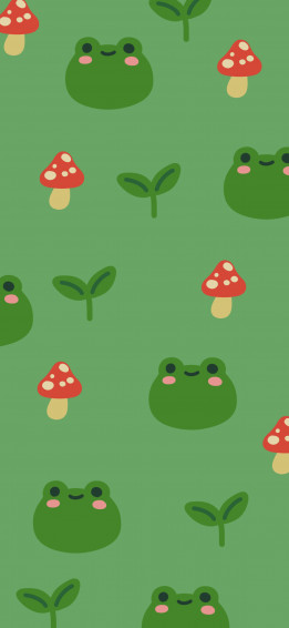 Kawaii Frog Mushroom Green Wallpaper