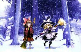 Wallpaper Winter Hat Ladder Broom Snowfall Touhou Art An2a