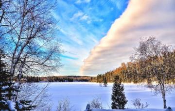Wallpaper Canada Winter Water Snow Clouds Dawn Blue Sky