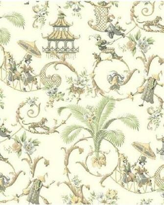 Wa7772 Waverly Classics Green White Mandarin Toile Wallpaper