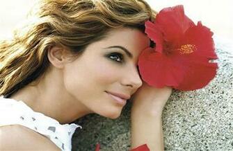 Actress Sandra Bullock With Flower HD Wallpaper