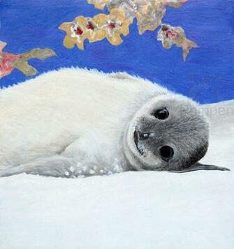 Seal Pup Painting Small Square Artwork Framed Original