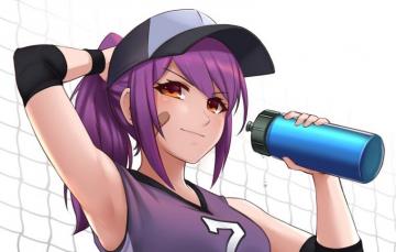 Wallpaper Girl Anime Purple Hair Net Bonnet Water