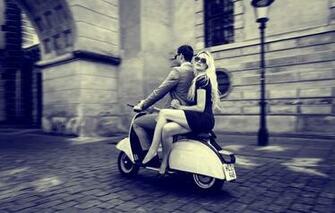 Wallpaper Retro Scooter Vespa Vintage City Boy Girl