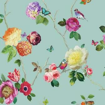 Flower Pattern Bird Butterfly Rose Floral Motif Wallpaper