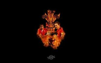 Wales Rugby Union Fire Wallpaper Featuring George North And Sam