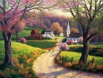 Is A Beautifully Serene Country Scene Resplendent With Spring Blooms