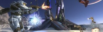Dual Screen Monitor Halo Fight Multiplayer Battle Wallpaper