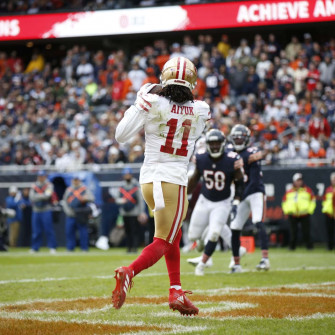 Brandon Aiyuk Celebrating ToucHDown Wallpaper