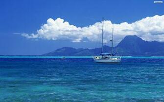 Boat In The Blue Sea Wallpaper