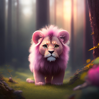 Pink Lion In A Magic Forest