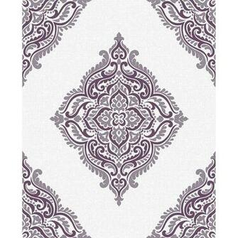 Fine Decor Glamour Medallion Damask Plum Black And Silver Wallpaper
