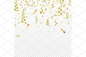 Christmas Golden Confetti With Ribbon Falling Shiny