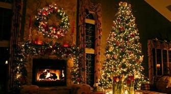 Christmas Tree Ornaments Fireplace Wallpaper HD Holidays 4k