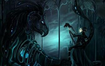 Gothic Fantasy Art Dark Mech Dragons Women Females Mood Wallpaper