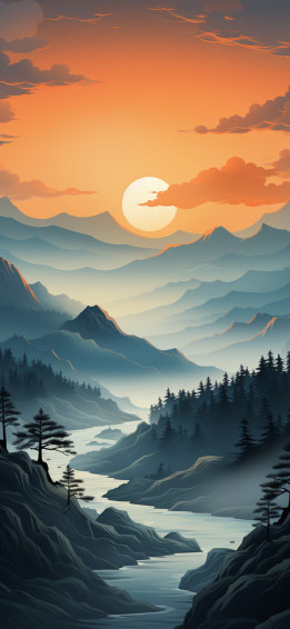 Mountains Orange Sunset Wallpaper 4k