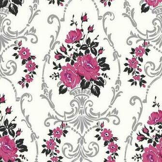 Pink Black Silver Cream Darcy Floral Damask