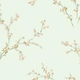 Green And Peach Oriental Spring Blossoms Wallpaper Wall Sticker
