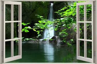 Huge 3d Window Beautiful Lake Waterfall Wall Stickers Mural Decal