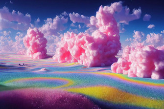 Trippy Aesthetic Clouds On Colorful Field Wallpaper