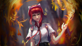 League Of Legends Annie In Fiery School Uniform HD Game Wallpaper By