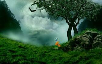 Landscape Fantasy 3d Art Flowers Birds Butterfly Wallpaper