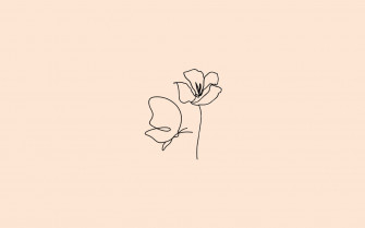 Beige Butterflyand Flower Line Art Wallpaper