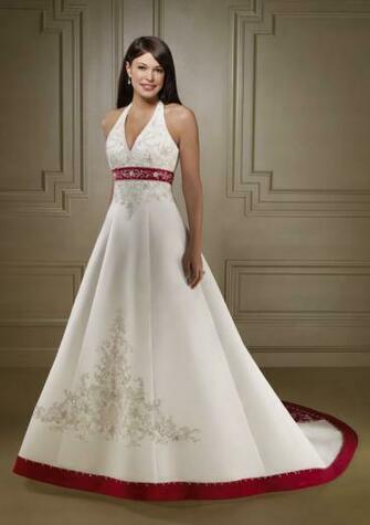 Formal Wedding Dresses Red Color Accent Dress