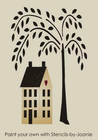 Primitive Stencil Quot Tall Willow Tree T Saltbox House