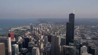 5k Stock Footage Aerial Video Flyby Willis Tower With Lake