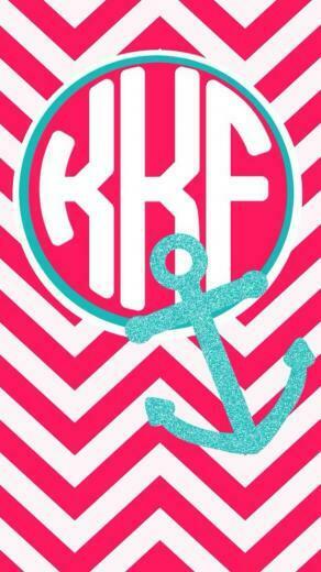 Glitter Teal Anchor On Pink Chevron Monogram Wallpaper Made With