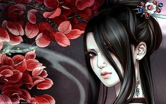 Anime Geisha Asian Brunette Close Up Face Girl