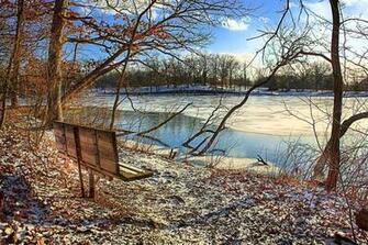 Lakeside Park Bench In High Resolution Wallpaper Size