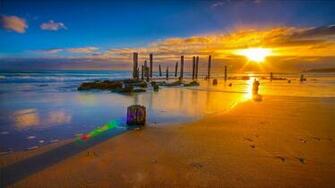 Half Golden Blue Sea Beach Wallpaper HD For