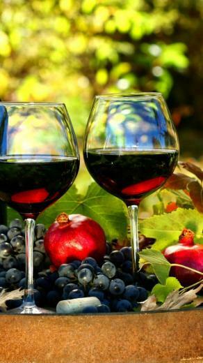 Wallpaper Glasses Red Grapes Wine Barrel Bottle