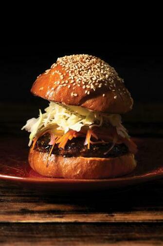 Spicy Pork Burger With Black Background Nugget Markets Image