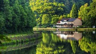 Forest House Ashore HD Desktop Wallpaper