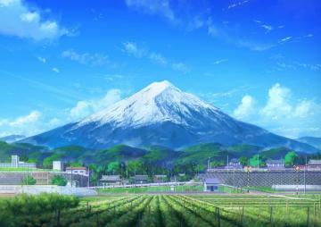 Anime Original Building Cloud Field Mount Fuji Mountain