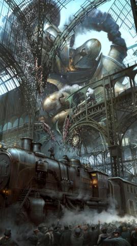 Steampunk Train Station Titan Android Wallpaper