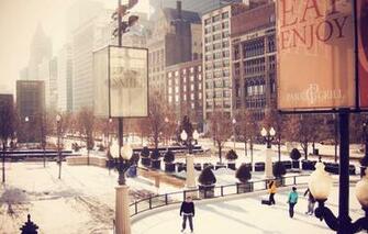 Wallpaper Winter City People Building Skyscrapers Rink Usa