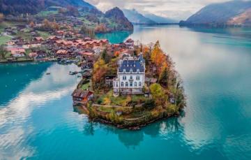 Wallpaper Mountains Lake Castle Home Switzerland Village