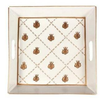 French Bee Cream Gold Square Bedside Tray