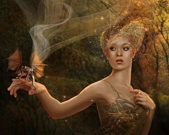 Spider Woman Holding Little Dragon Pat Brennan Magic Fantasy Fairies