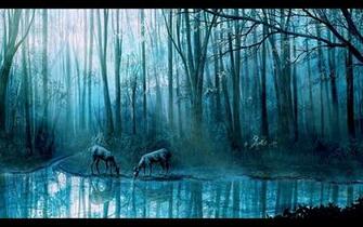 Deer Plants Streams Scenic Reflections Forest Wallpaper