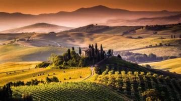 Vinyard And Mountains In Tuscany Italy UHD 4k