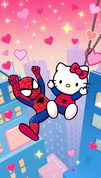 Hello Kitty And Spider Man Wallpaper