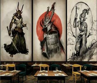 Retro Japanese Ukiyo E Tattoo Samurai Overalls Wall Decoration