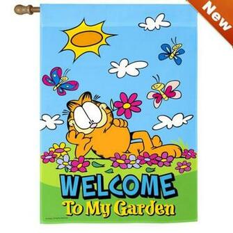 Spring Garfield Welcome To My Garden House Flag