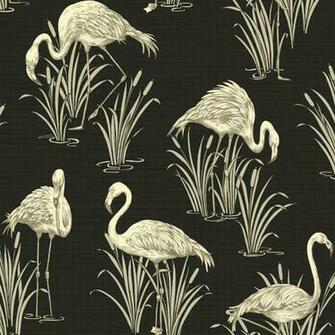 Vintage Lagoon Traditional Oriental Flamingo Textured Wallpaper